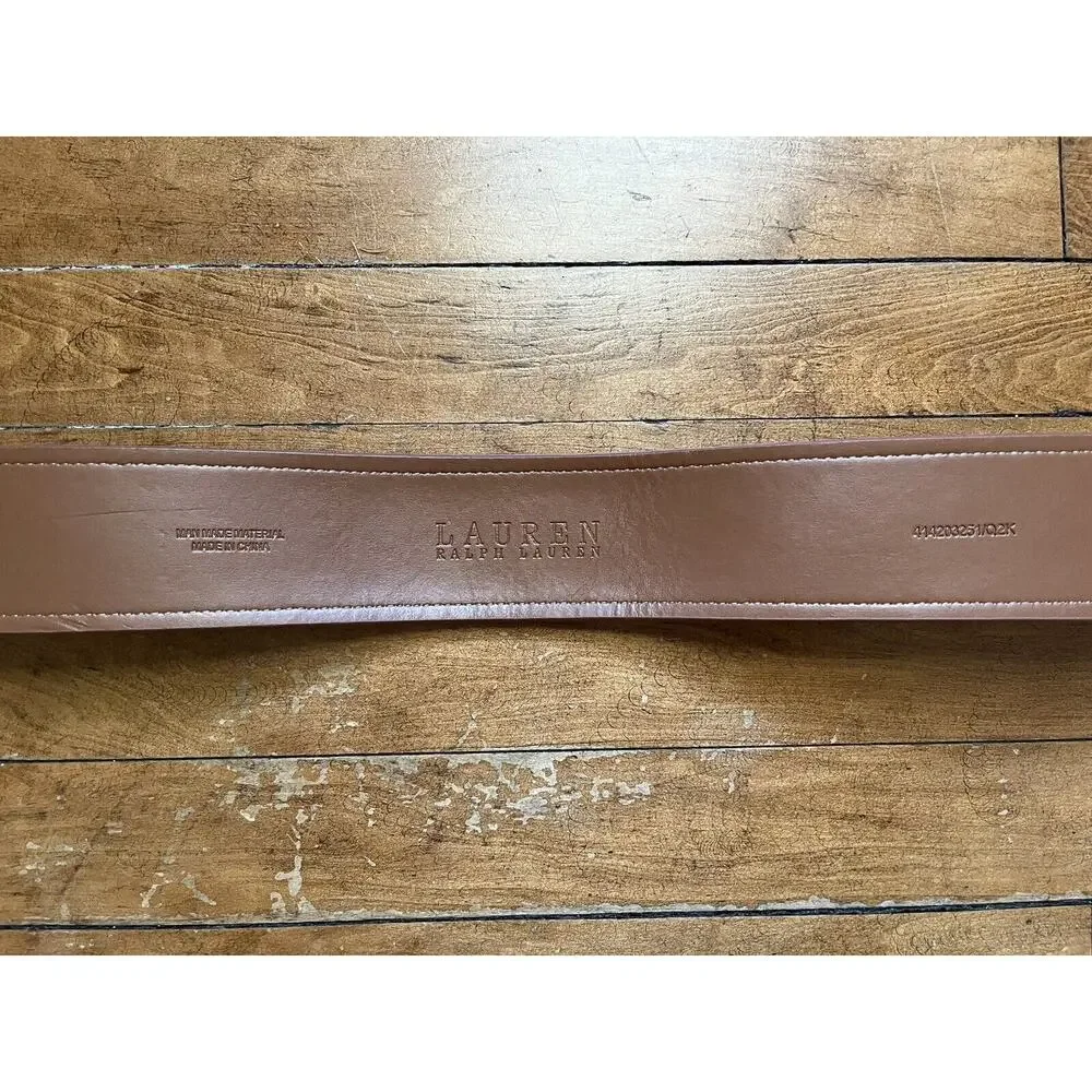✨Lauren Ralph Lauren Canvas Camel Brown Ivory Leather Look Belt Equestrian S